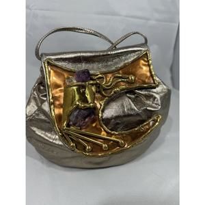 Vintage Copa Collection Amethyst Brass Leather Shoulder Bag Metallic gold